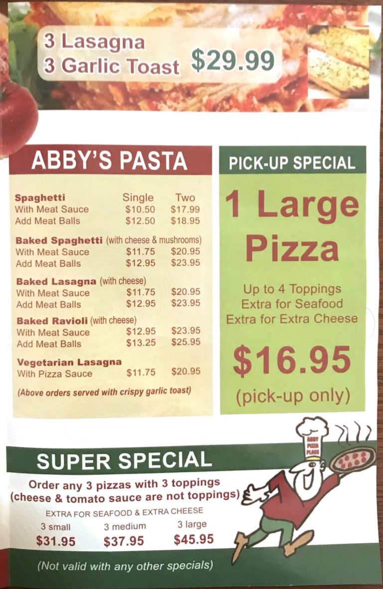 Abby Pizza Menu - Abby Pizza Place | Abby Pizza Place